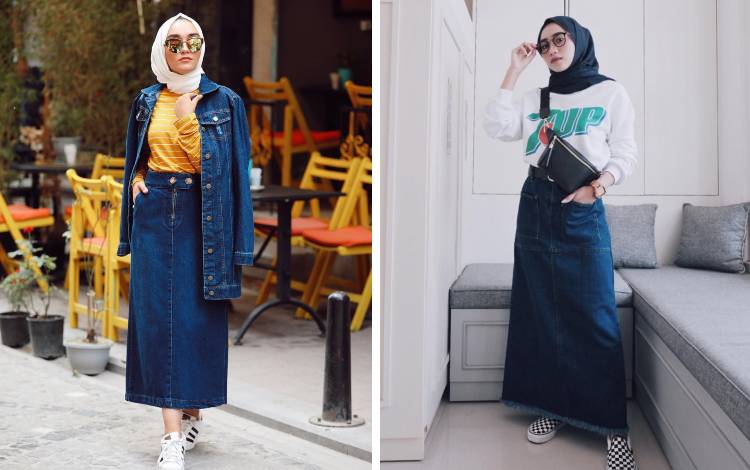 OOTD Hijab Dengan Rok Jeans Panjang